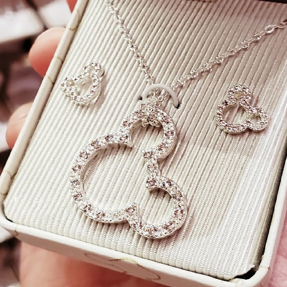 DISNEY MICKEY CRYSTAL HEAD NECKLACE EARRINGS SET - Picture 3 of 4